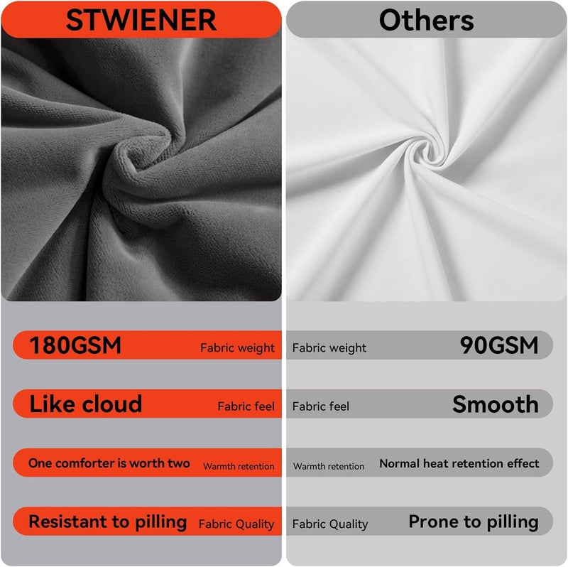 STWIENER Super King Comforter Duvet Insert 120"x98" - Plush Fluffy Heavy Winter Flannel, Extra Large Super King Size Breathable Microfiber with 8 Corner Tabs, All Seasons Warm Bedding (Grey) - Image 4